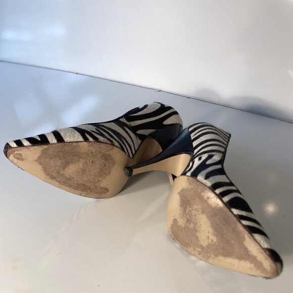Talbots SZ 7  Naomi calf hair leather zebra print stiletto heels artsy formal - Picture 8 of 9